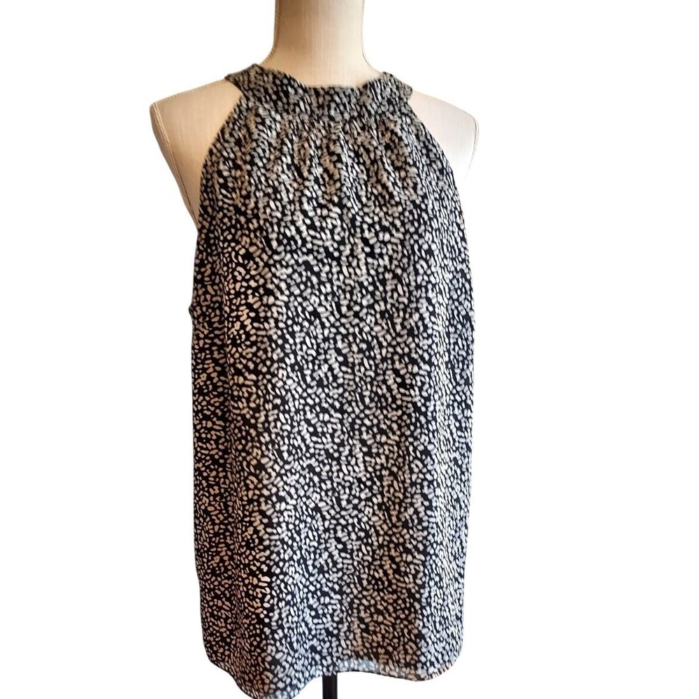 Talbots Women's Black White Print Halter Neck Tie‎ Back Sleeveless Top Size 14